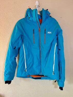 Helly Hansen Bright Blue Ski Jacket with Orange Accents - L